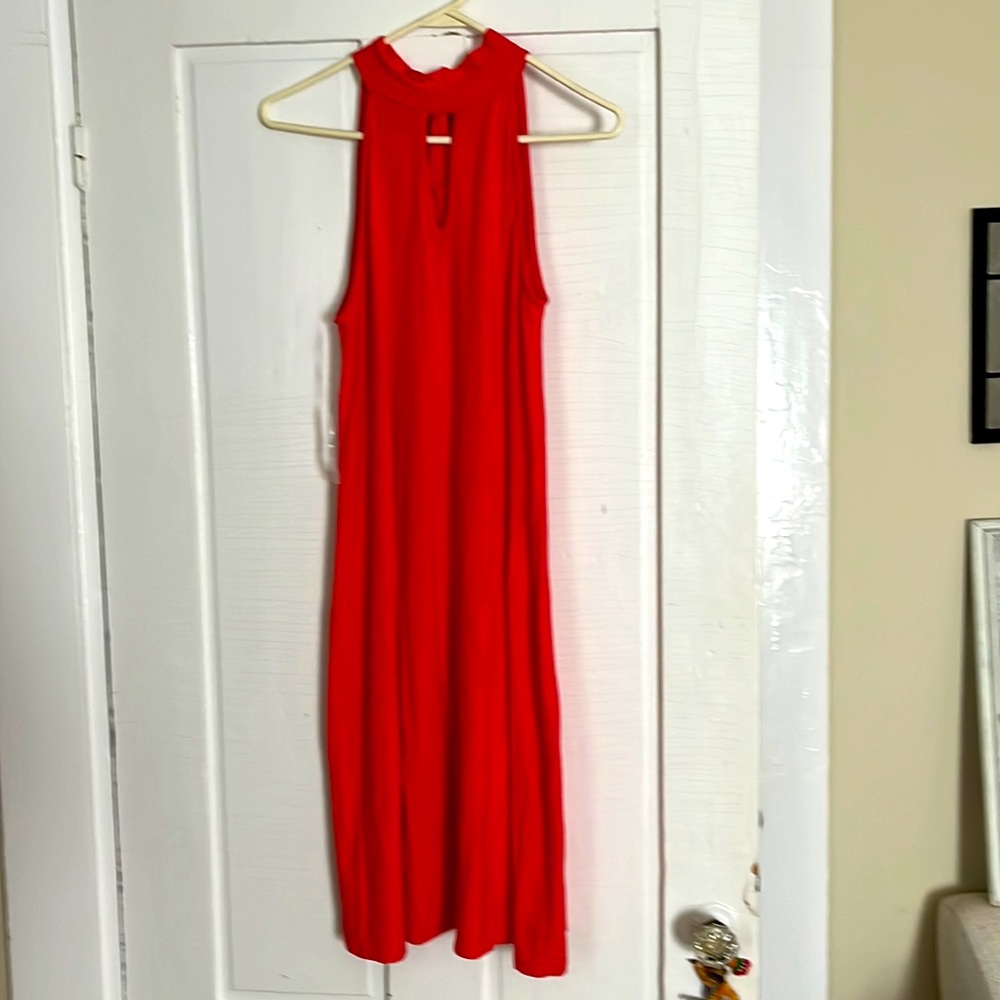 Red Halter Neck Dress with Keyhole